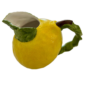Sonoma Lemon Fruit Punch Ceramic Pitcher Vase Yellow Green Leaves Vintage